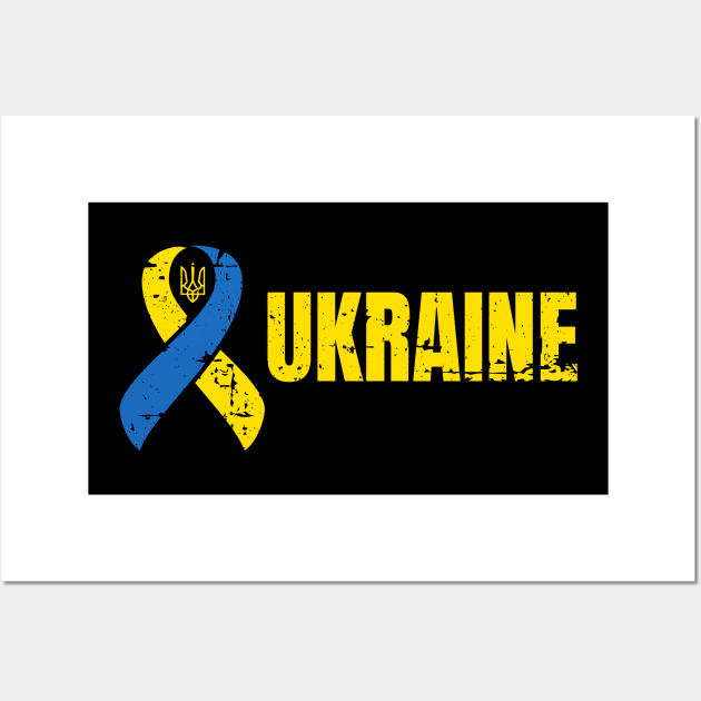 Ukraine Ribbon Ukrainian Pride Love and Unity Distressed Design Wall Art by hobrath